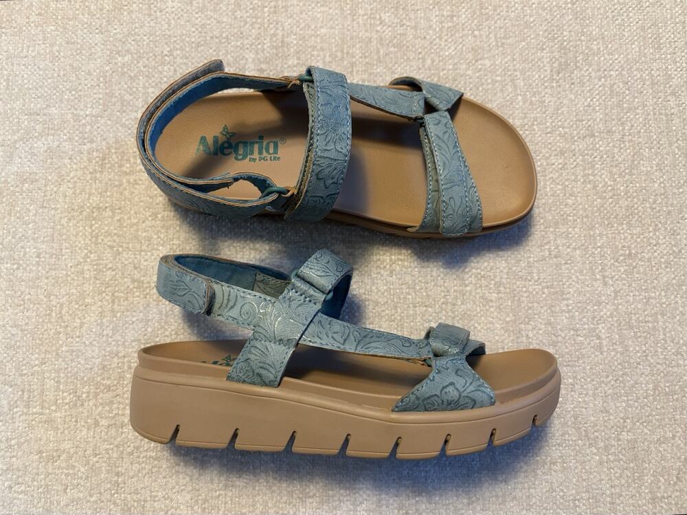 Alegria Henna Platform Sandals Aged Denim Teal Adjustable Women's EU 36 US 6